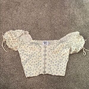 PacSun Cream Puff Sleeve Crop Blouse